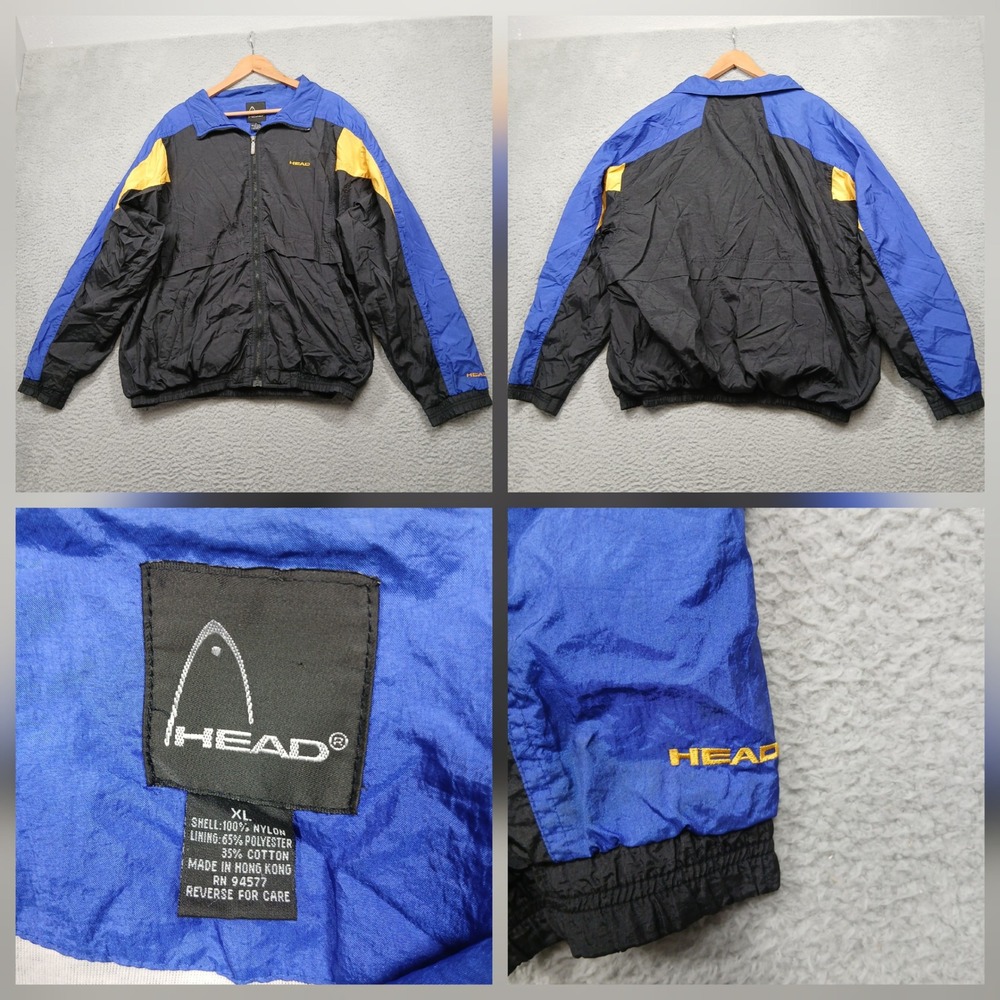 Head Colorblock Windbreaker Jacket Men's XL Black Blue Yellow‎ 90s Hong Kong